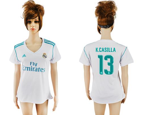 Women's Real Madrid #13 K.Casilla Home Soccer Club Jersey - Click Image to Close